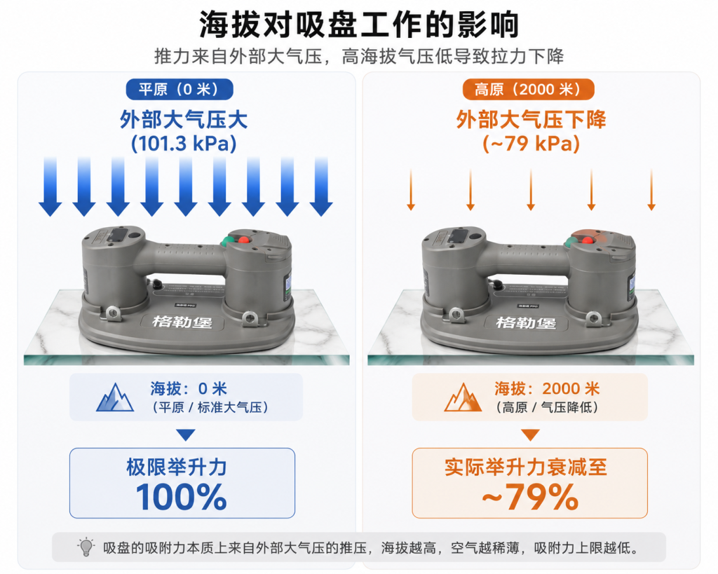 海拔对吸盘工作的影响